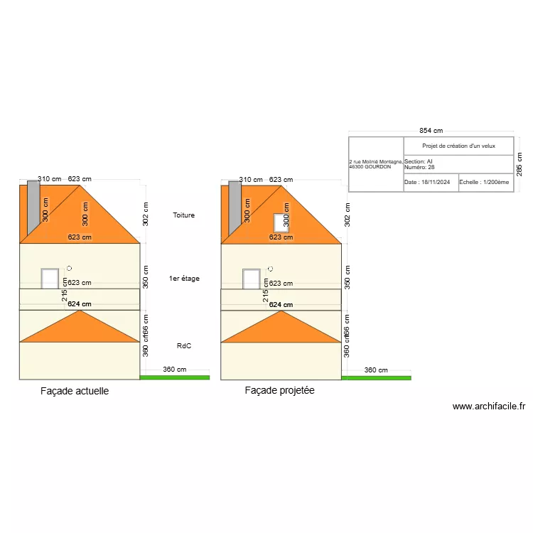 Plan de coupe fa&ccedil;ade ouest. Plan de 