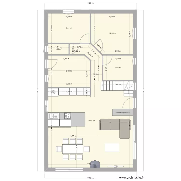 Plan A2 RdC. Plan de 6 Pièces et 97 m²