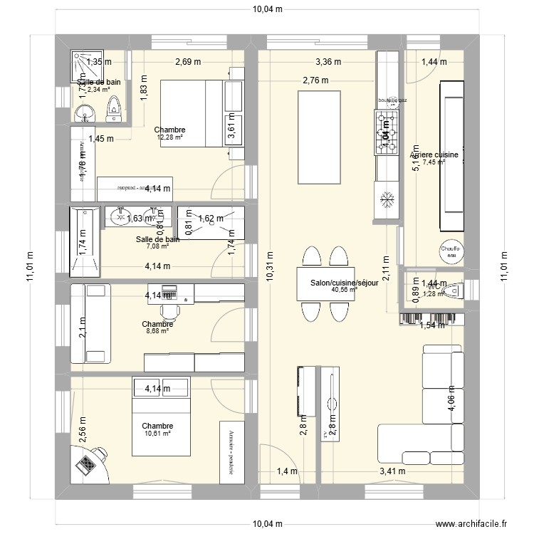 MAISON 110 M² brut. Plan de 8 pièces et 90 m2