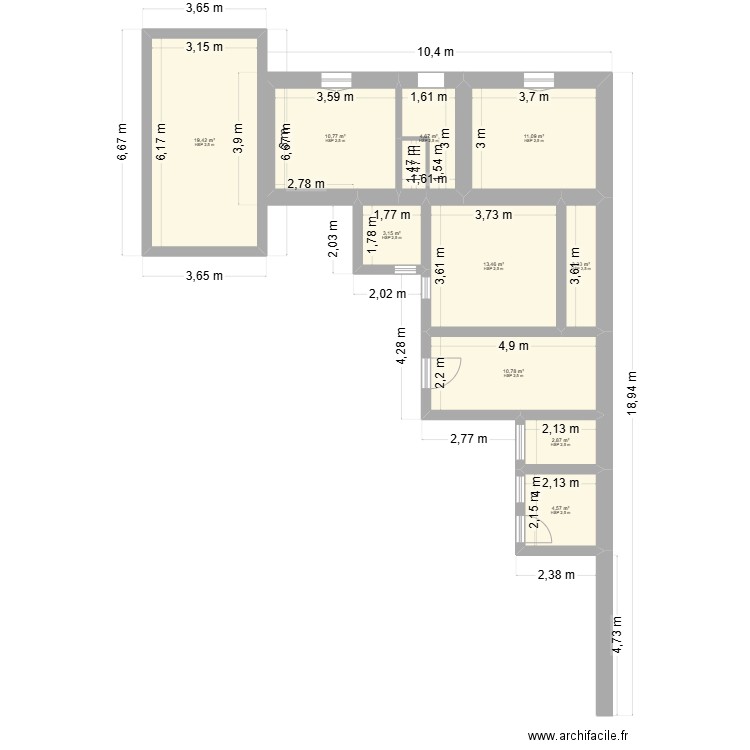 MOISAN. Plan de 10 pièces et 84 m2