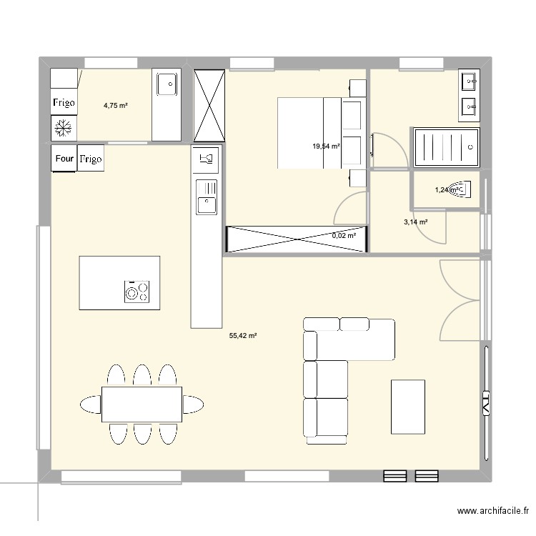 Projet 2. Plan de 6 pièces et 84 m2