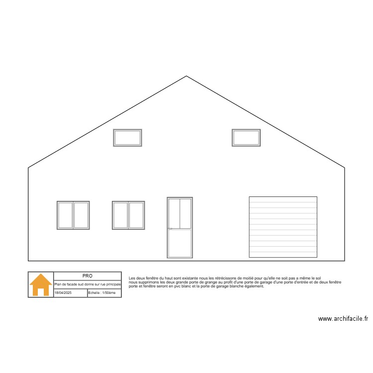 facade sud. Plan de 0 pièce et 0 m2