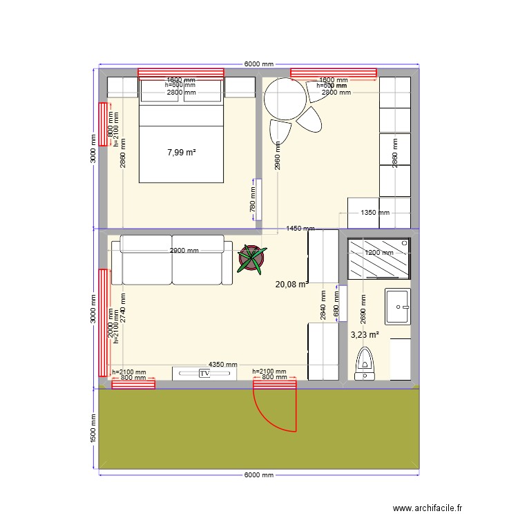 Ершово Глэм. Plan de 4 pièces et 39 m2