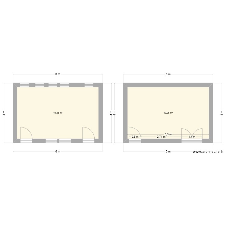 Façace du local à archives. Plan de 2 pièces et 39 m2