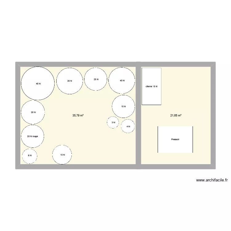 Cuvage Hangar bas. Plan de 2 et 57 m² Cuvage Hangar bas. Plan de 2 et 57 m²