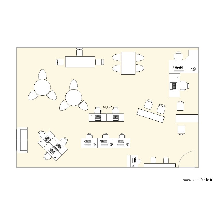 classe. Plan de 1 pièce et 81 m2