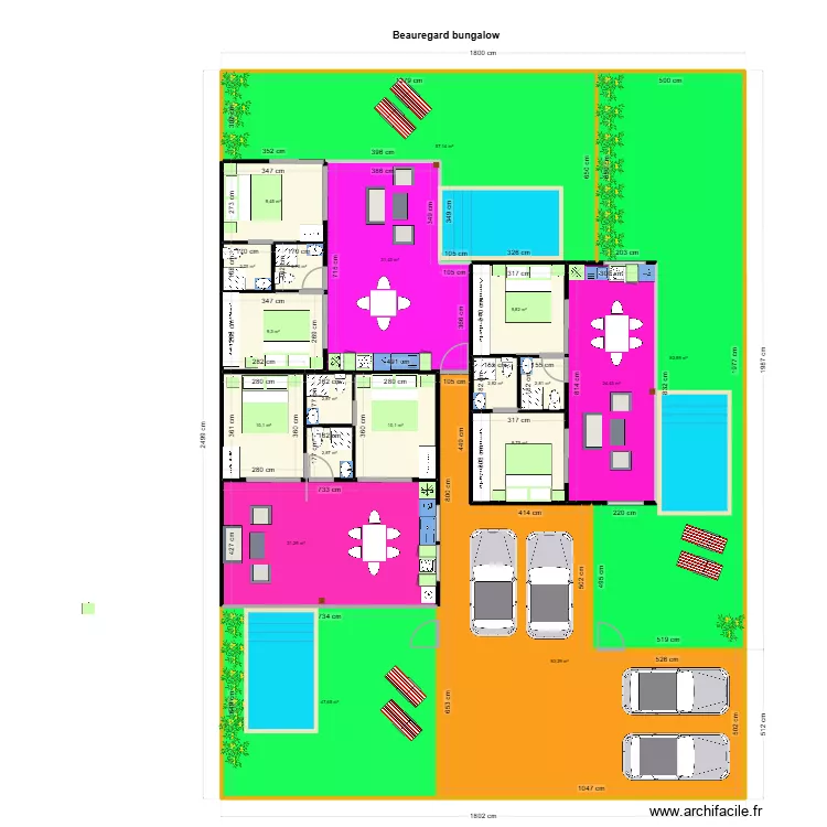 Beauregard bungalow marc pools 2. Plan de 19  et 434 m²