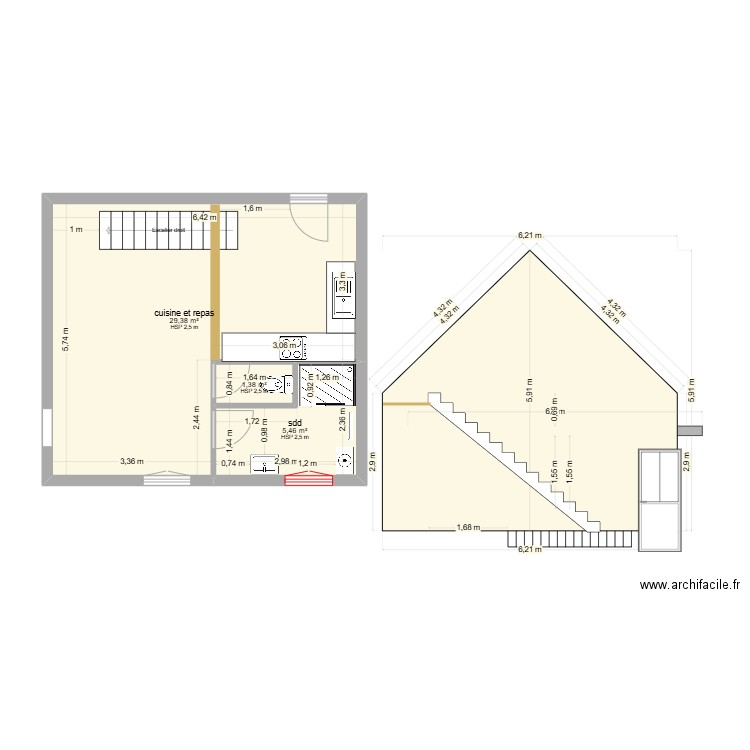 maison gaby rdc cote cuisine. Plan de 4 pièces et 71 m2