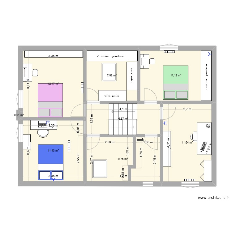 VSD Etage. Plan de 8 pièces et 71 m2