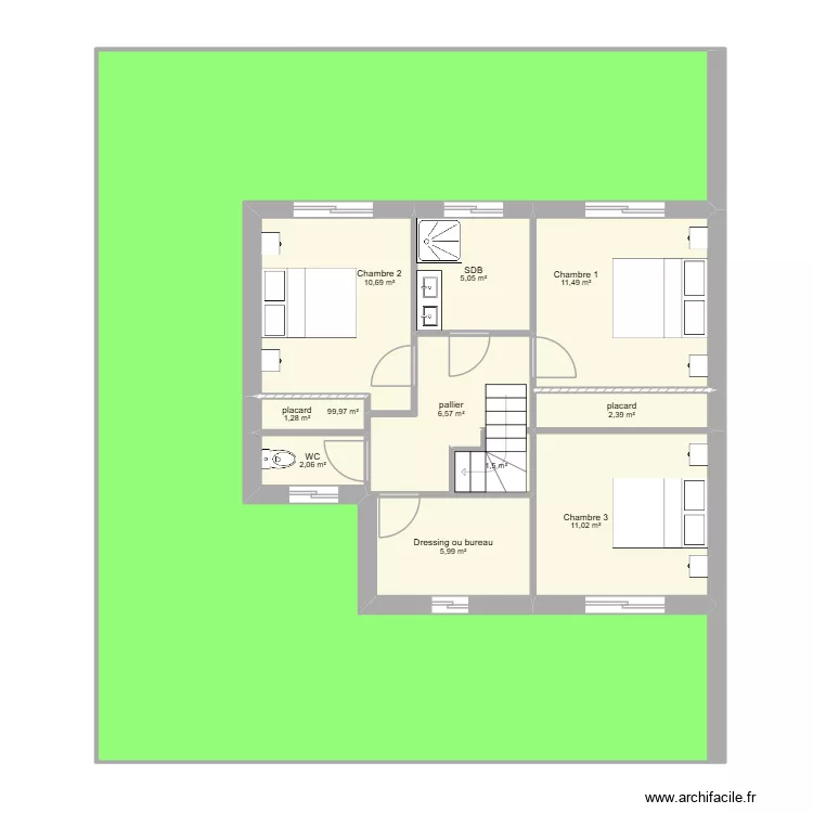 aigrefeuille ter escalier &eacute;tage. Plan de 11  et 158 m²