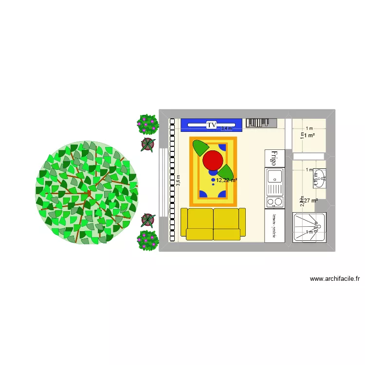 STUDIO CAMBRONNE. Plan de 3  et 15 m²