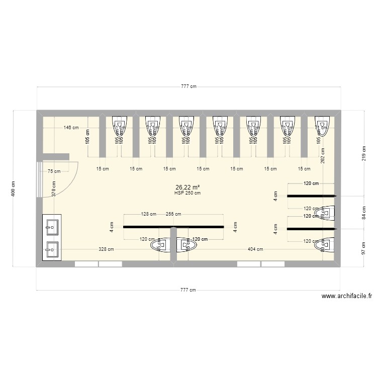 sanitaires Hommes  saint gilles schema . Plan de 1 pièce et 26 m2