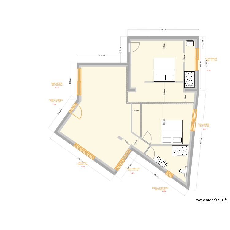 plan aure 12. Plan de 1 pièce et 93 m2