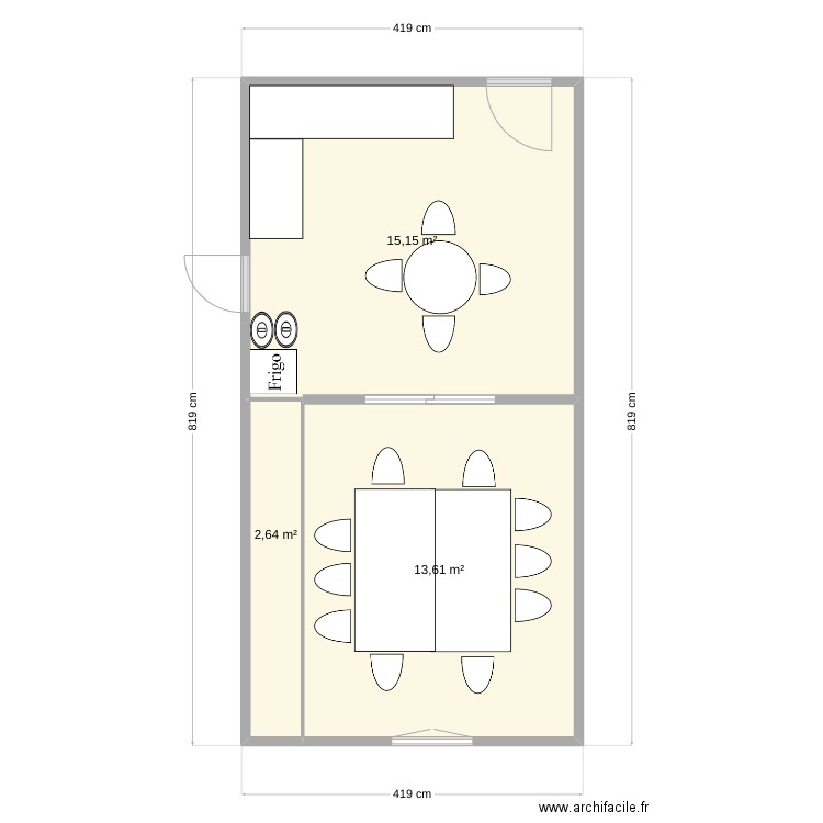 cuisine LBV La colle. Plan de 3 pièces et 31 m2