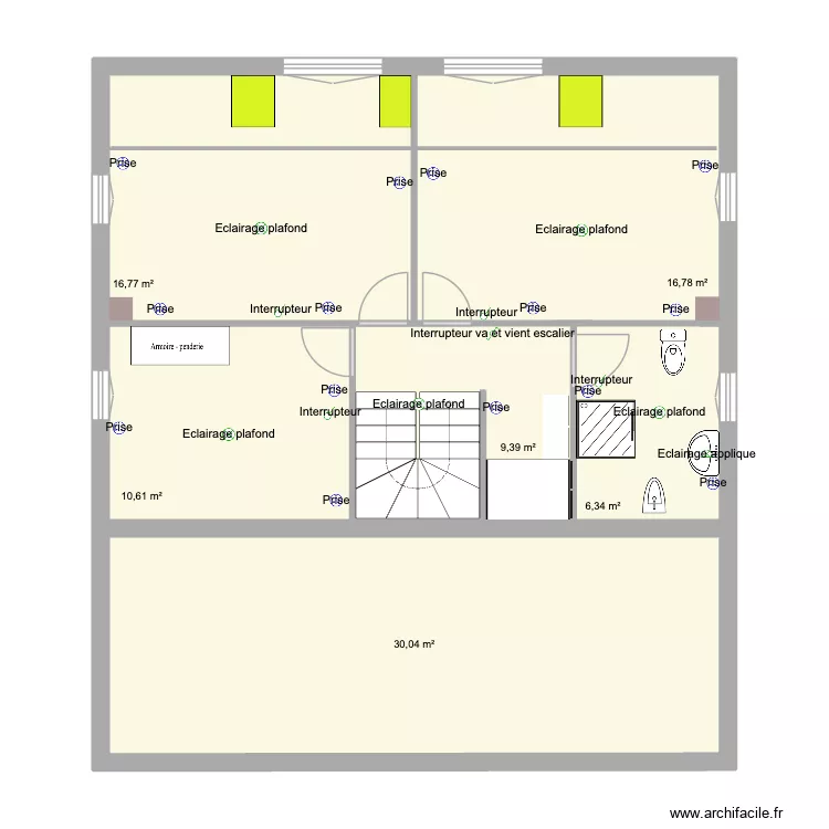 Etage Actuel Electricit&eacute;. Plan de 6  et 90 m²