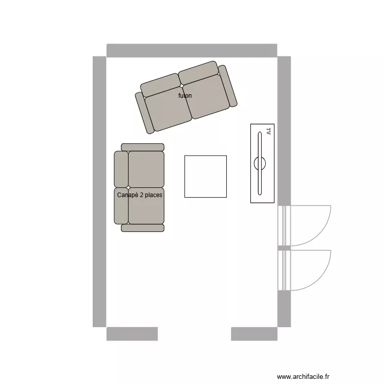 Salon max (avec divan 2 places et futon). Plan de Salon max (avec divan 2 places et futon). Plan de