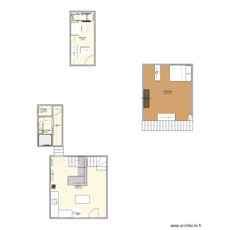 LRDV suite. Plan de 6 pièces et 59 m2