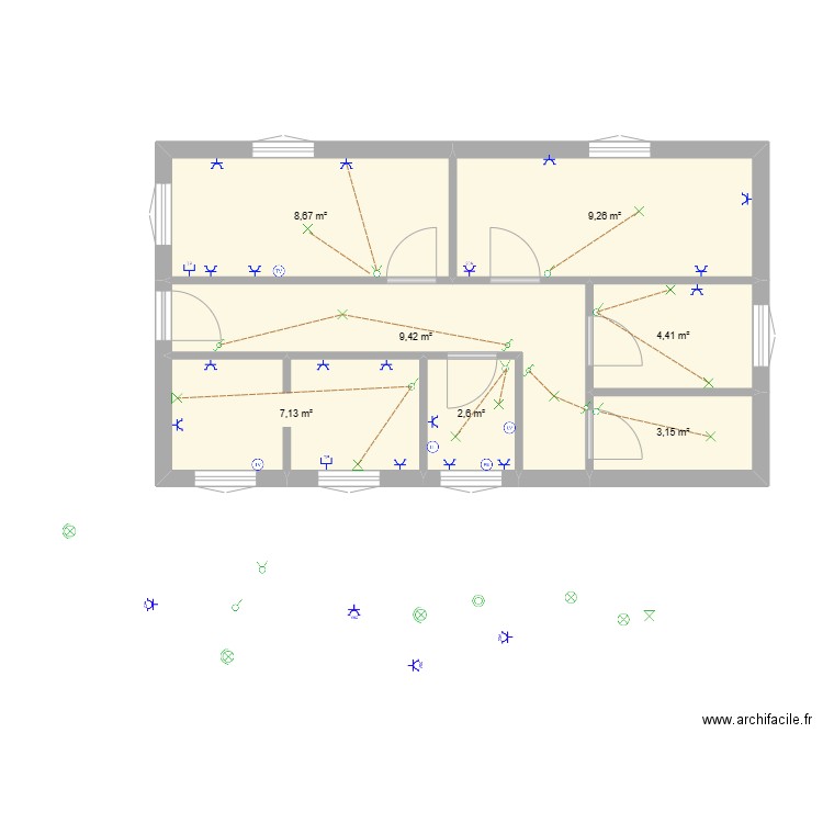 MAISON. Plan de 7 pièces et 45 m2