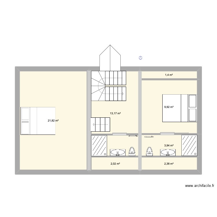 GRENIER. Plan de 7 pièces et 55 m2