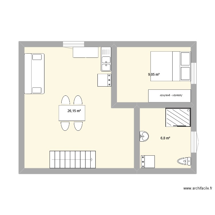 BB et Nanou. Plan de 3 pièces et 37 m2