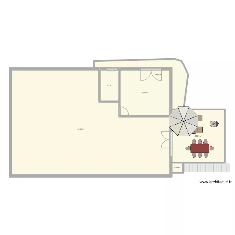 Cailloude avec terrasse - escalier droit. Plan de 7  et 329 m²