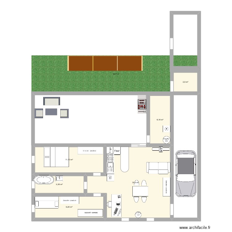 cabanes 1. Plan de 6 pièces et 65 m2