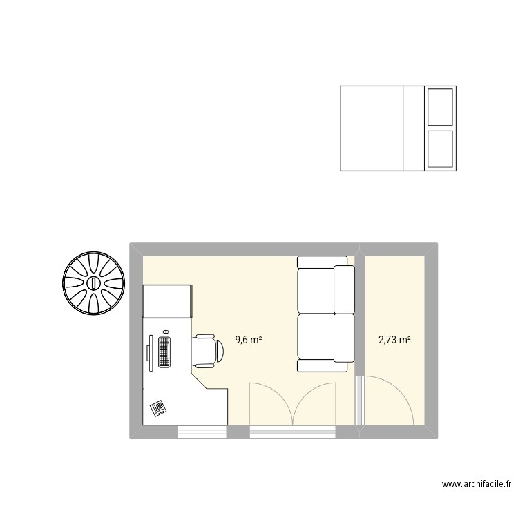 Bureau jardin. Plan de 2 pièces et 12 m2