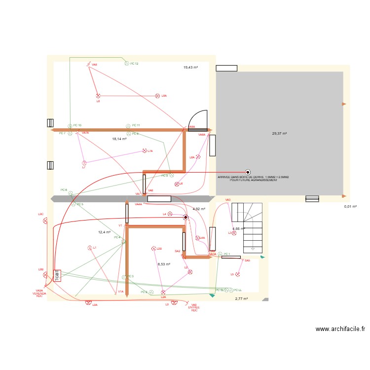 étage sonnac  electricité. Plan de 9 pièces et 100 m2