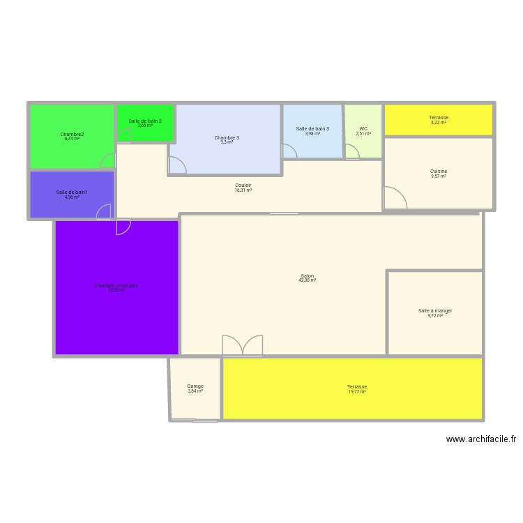 Maison basse 3 pièces. Plan de 14 pièces et 156 m2