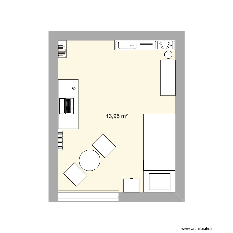 Plan 1. Plan de 1 pièce et 14 m2