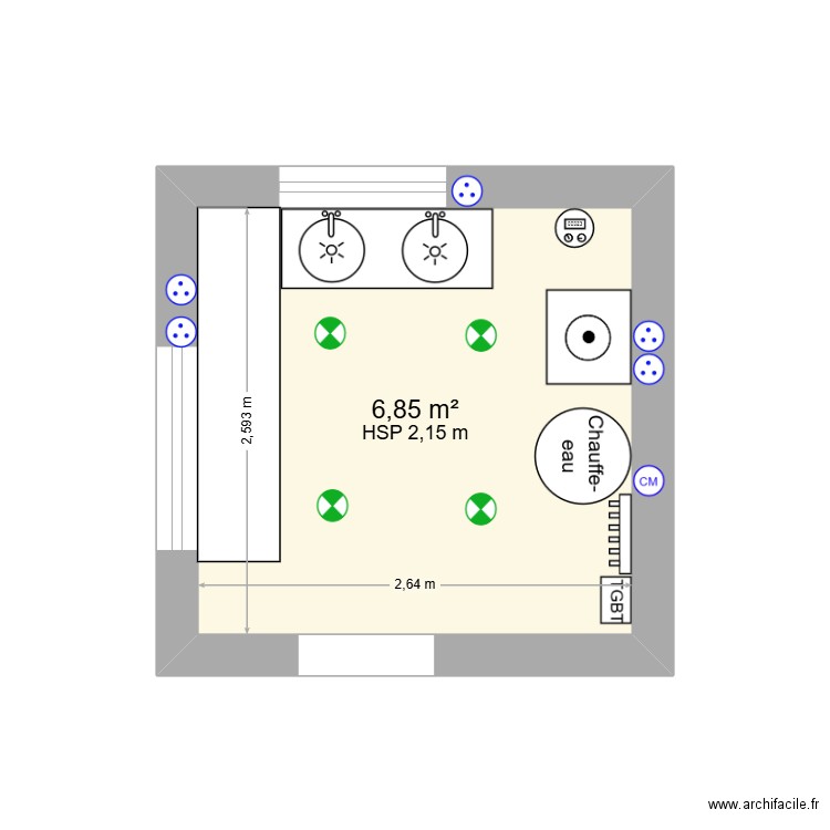 buanderie maman. Plan de 1 pièce et 7 m2