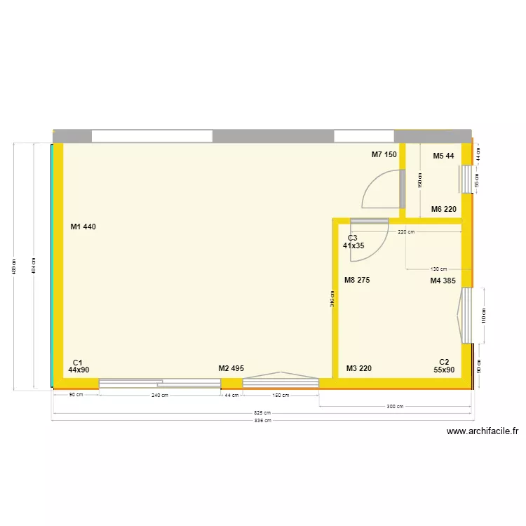 Vue plan implantation module murs 13.02.26. Plan de 3  et 36 m²