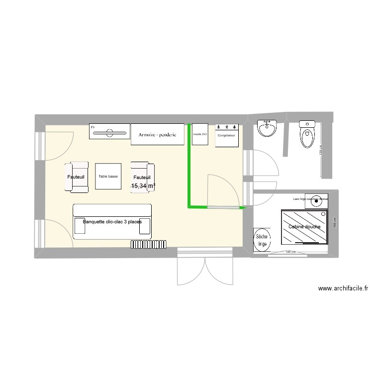 studio et douche1. Plan de 0 pièce et 0 m2