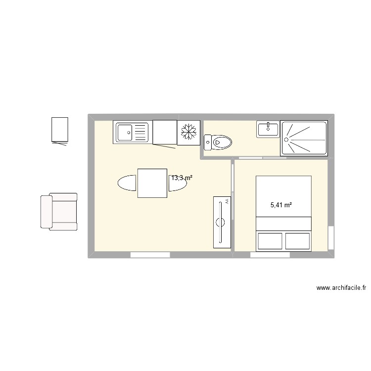 annexe2. Plan de 2 pièces et 19 m2