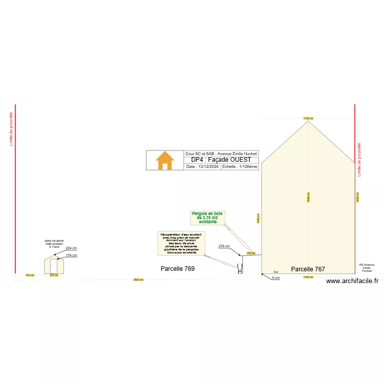 Fa&ccedil;ade Ouest Toit terrasse avant Travaux. Plan de 