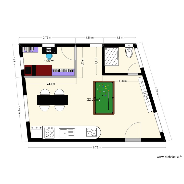 maison. Plan de 2 pièces et 26 m2
