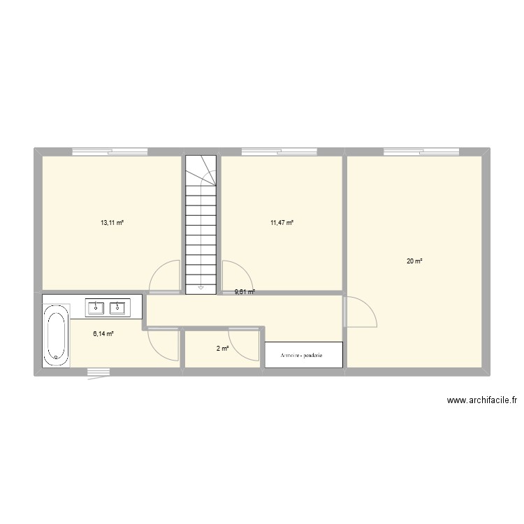 etage 6X12. Plan de 6 pièces et 62 m2