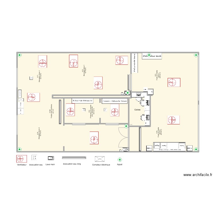 plan 1 dératisation / apats. Plan de 5 pièces et 65 m2