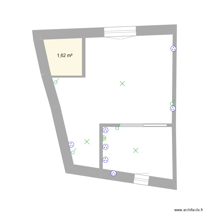 R1 électrcité. Plan de 2 pièces et 5 m2