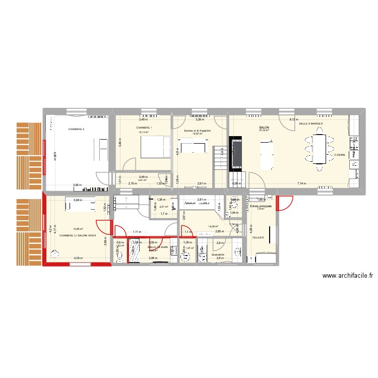 Les Hogues - Plan G. Plan de 18 pièces et 130 m2