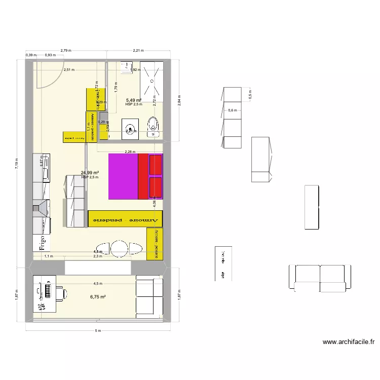 T1 Moa modif avec meuble. Plan de 