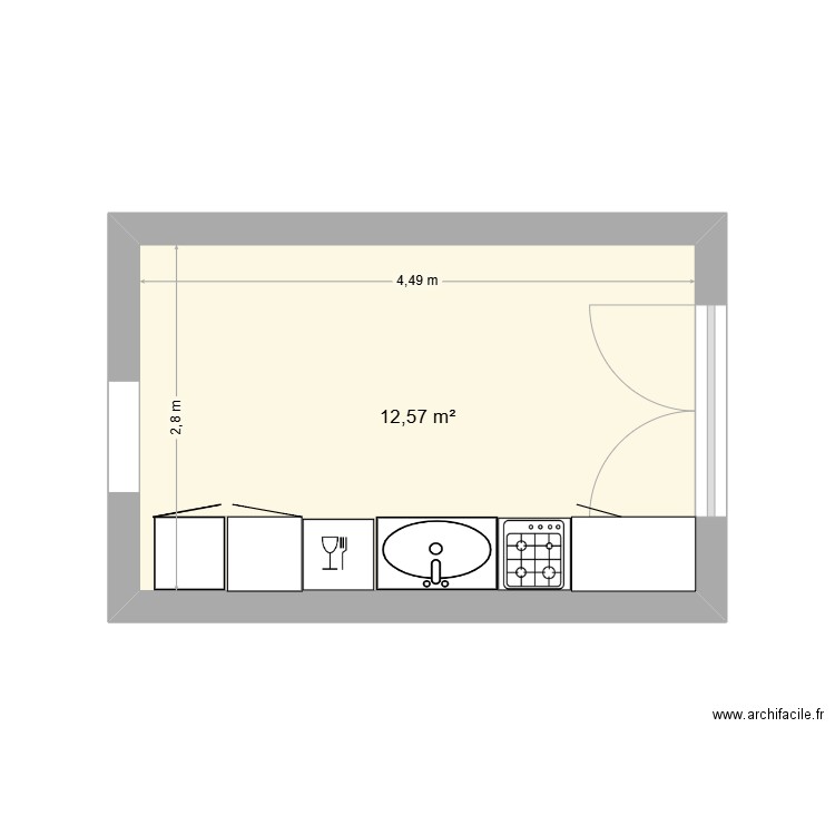 Cuisine pompiers Bellac. Plan de 1 pièce et 13 m2