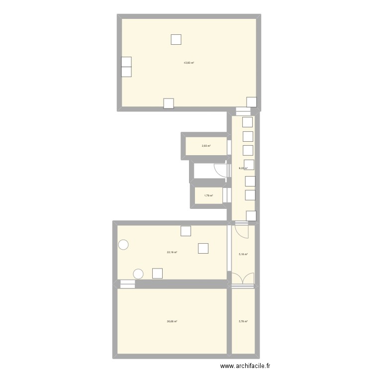 boulangerie. Plan de 8 pièces et 118 m2