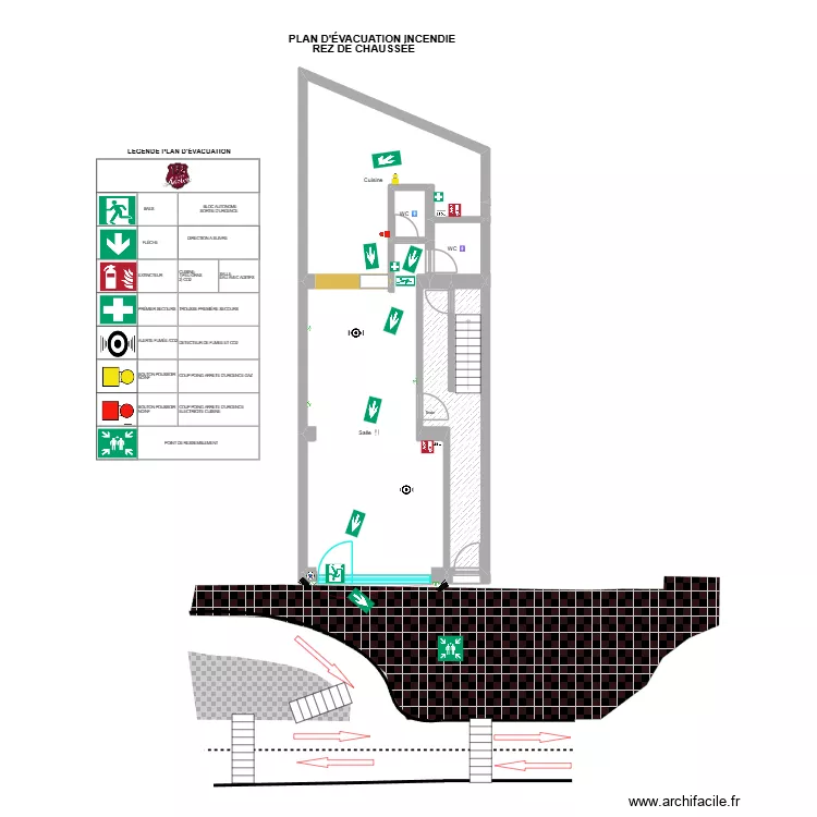 CD COMPANIE PLAN &Eacute;VACUATION RDC. Plan de 5  et 73 m²