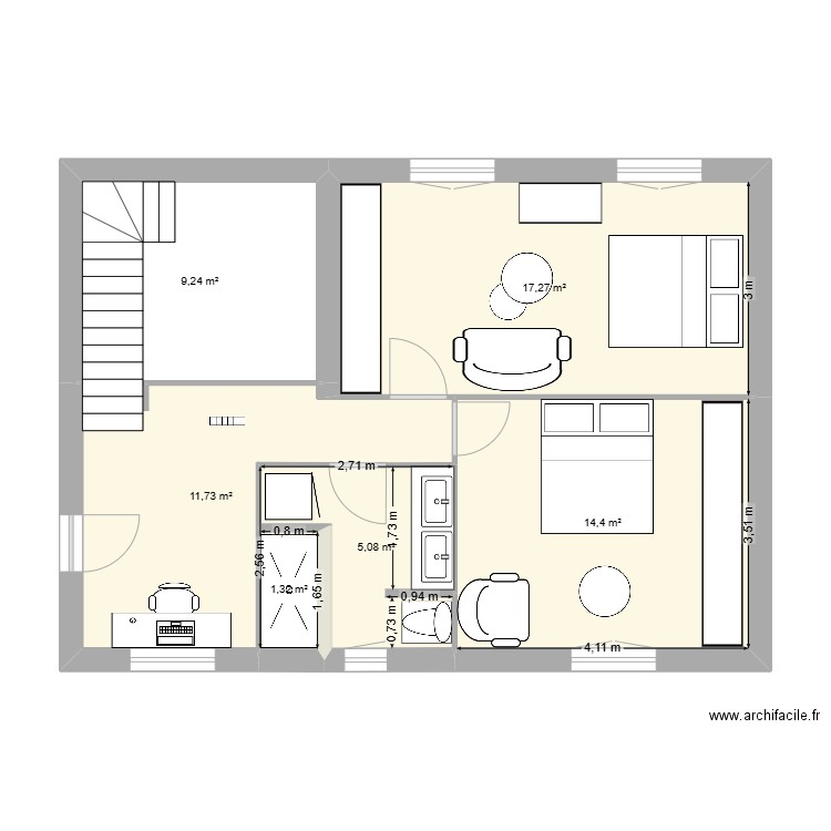 Laréal - Etage 1. Plan de 6 pièces et 59 m2