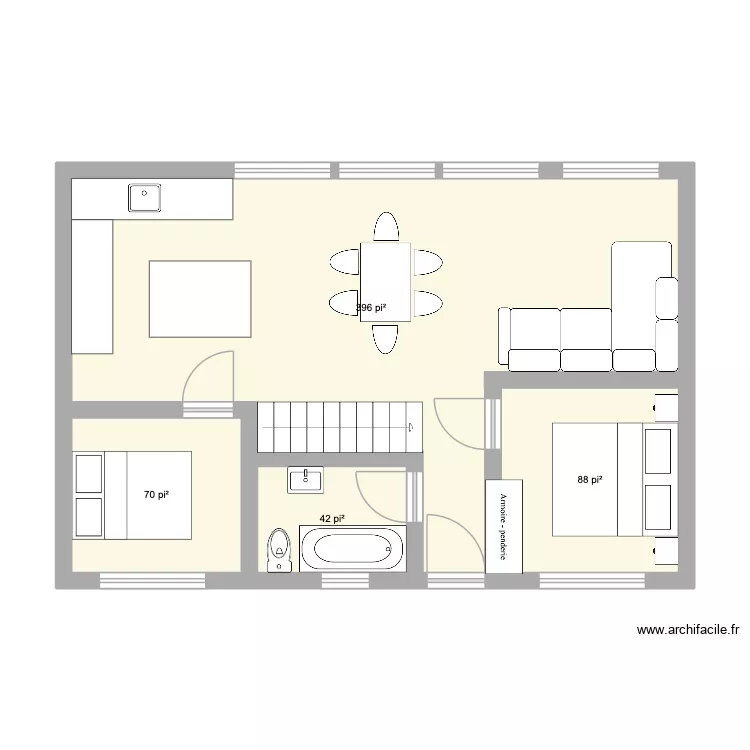 Chalet2. Plan de 4 pièces et 55 m² Chalet2. Plan de 4 pièces et 55 m²