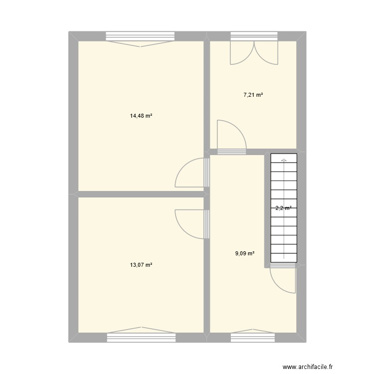 1er étage. Plan de 5 pièces et 46 m2