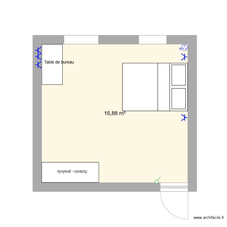 Chambre 1 (au nord). Plan de 1 pièce et 17 m2