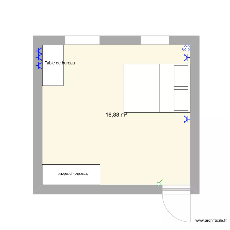 Chambre 1 (au nord). Plan de 