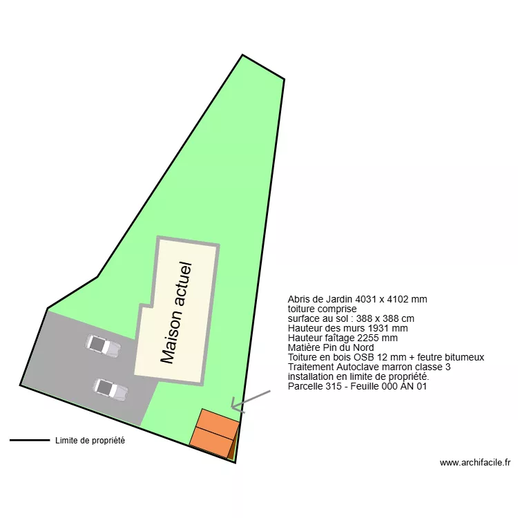 abris. Plan de 1  et 95 m²